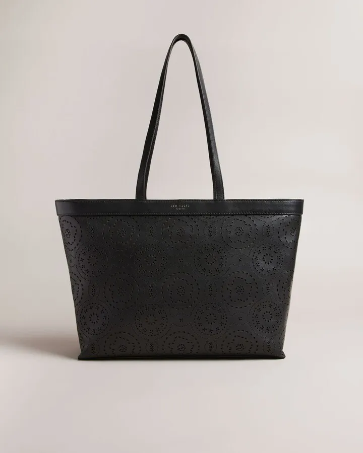 Laser Cut Magnolia Tote Bag in Black