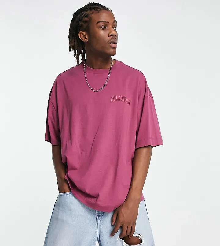 COLLUSION embroidered varsity logo t-shirt in burgundy
