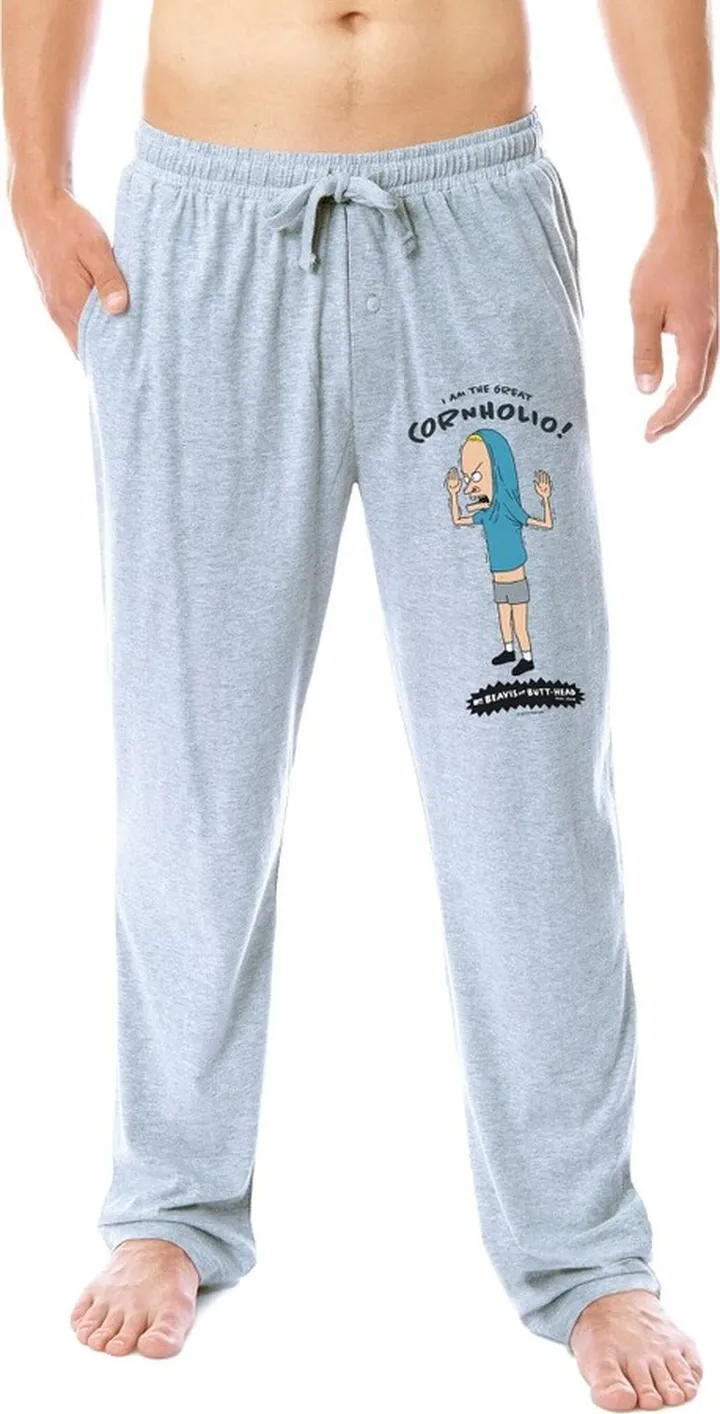 MTV Mens' Beavis and Butt-Head Cornholio Character Sleep Pajama Pants (Medium) Grey