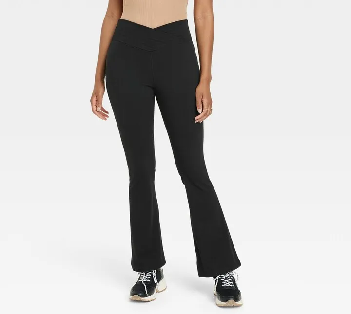 Women's Crossover V-Waistband Flare Leggings - A New Day™ Black XL