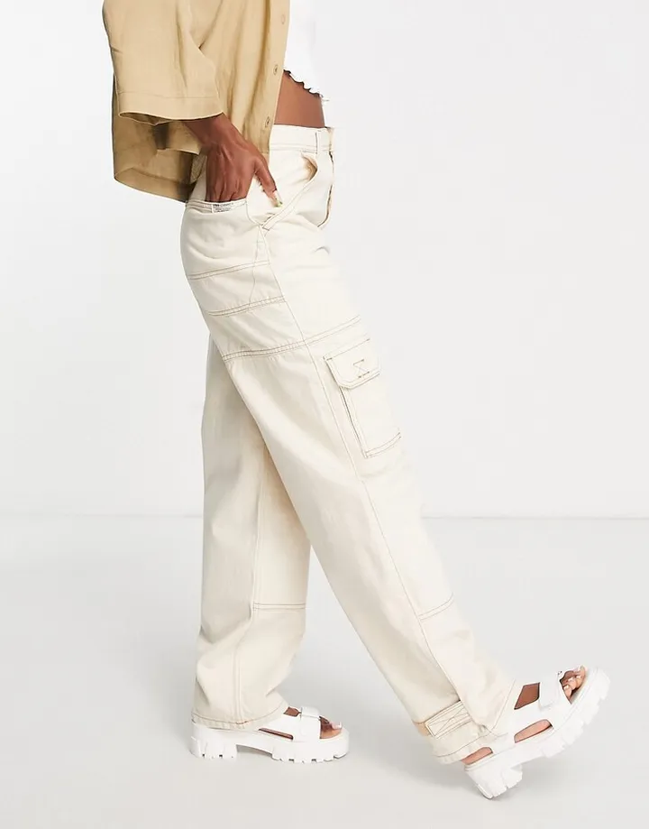 Topshop bluff pocket cargo jeans in ecru