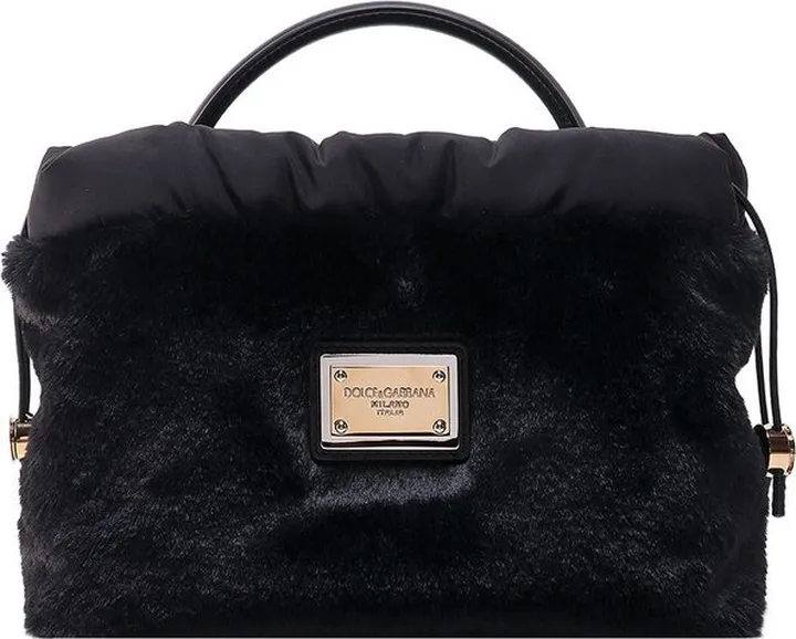 Dolce & Gabbana Logo-Plaque Faux Fur Tote Bag
