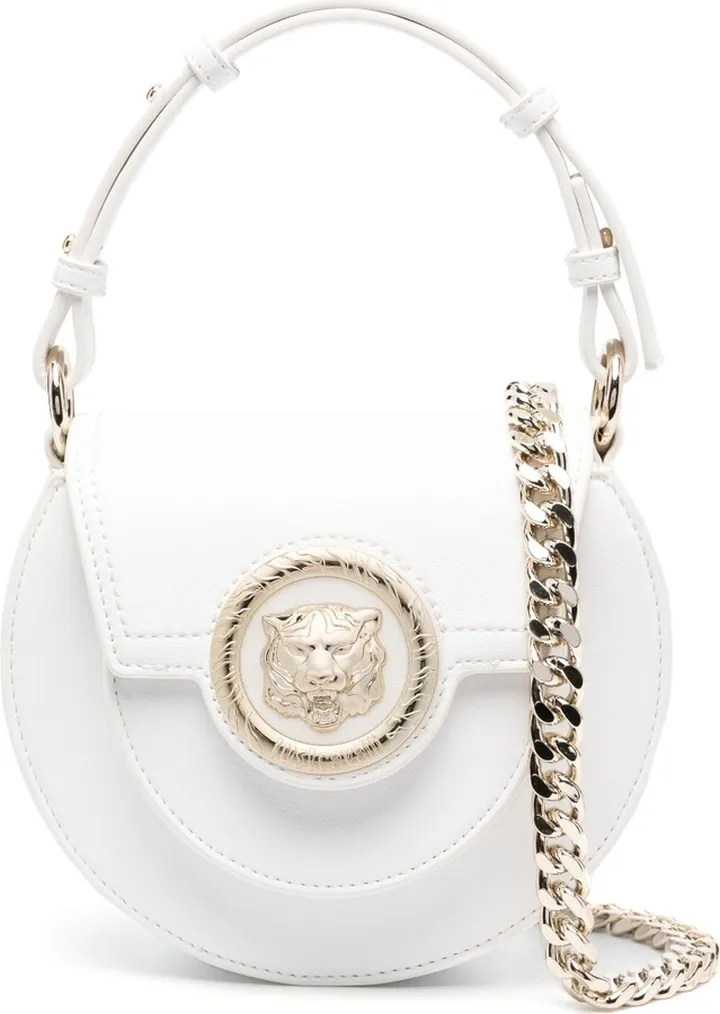 Tiger head-motif circular shoulder bag