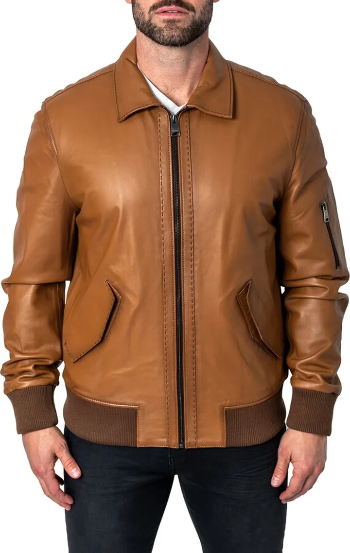 Stitch Brown Leather Jacket