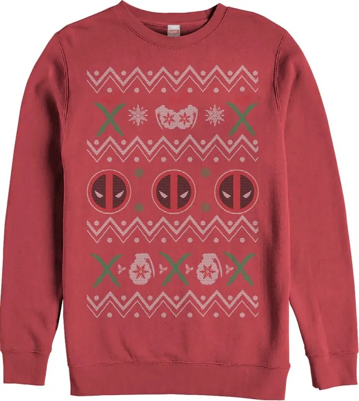 Men's Marvel Ugly Christmas Deadpool Sweatshirt - Red - Small