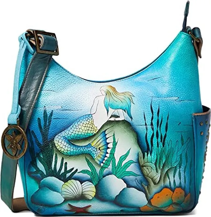 Anuschka 433 Classic Hobo With Studded Side Pockets (Little Mermaid 2) Handbags