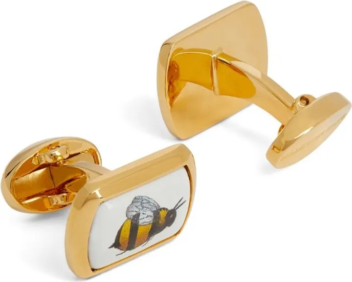 Halcyon Days Gold-Plated Rectangular Bee Cufflinks