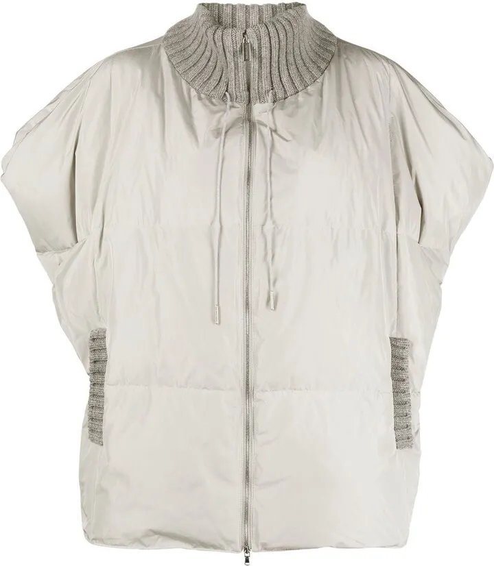 Ribbed-Trim Sleeveless Cape