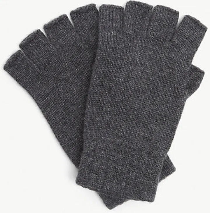 Womens Dark Granite Ribbed Fingerless Cashmere Gloves
