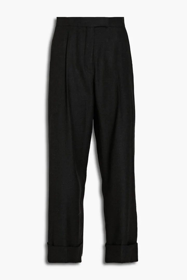 Cropped wool-blend flannel straight-leg pants
