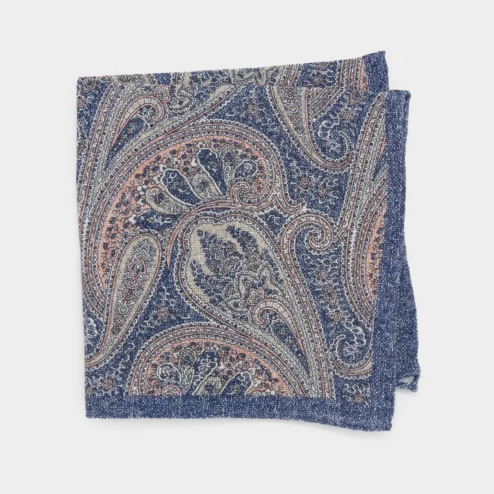 Italian Linen Pocket Square in Heather Paisley