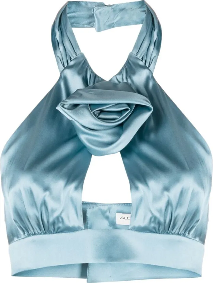Blue Halterneck Silk Crop Top