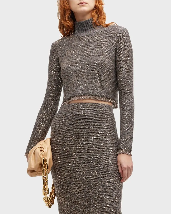 Melitta Turtleneck Top with Micro Sequin Details