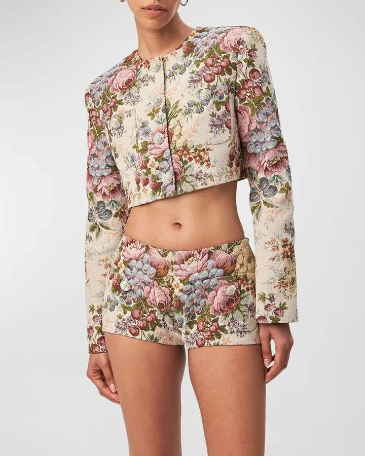 Kamena Cropped Floral Tapestry Jacket