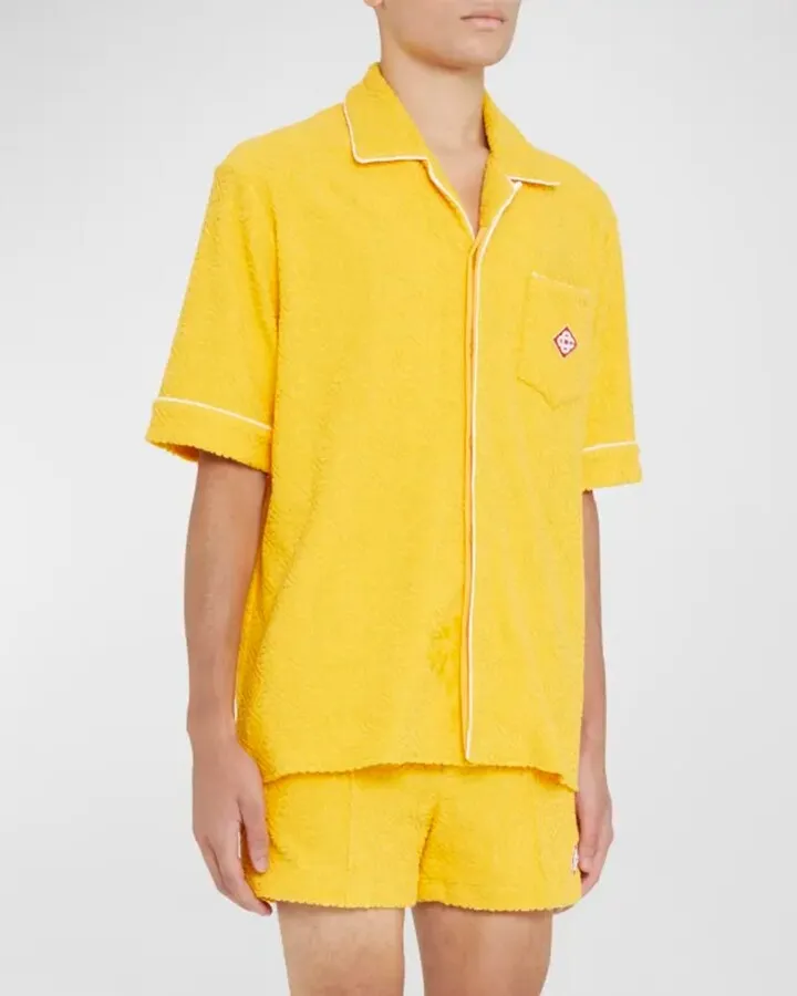 Men's Monogram Terry Cuban-Collar Shirt