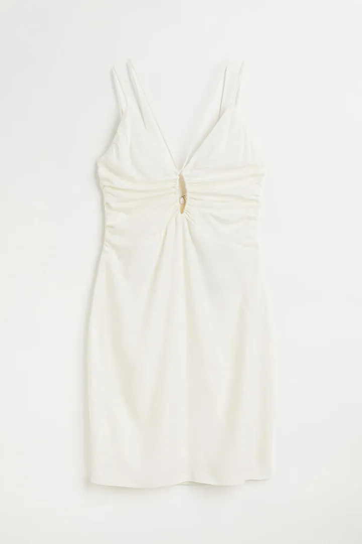 V-neck Keyhole-detail Dress
