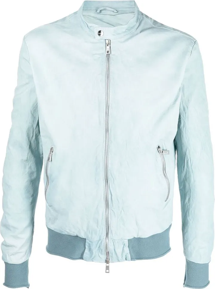 Crease-Effect Leather Jacket