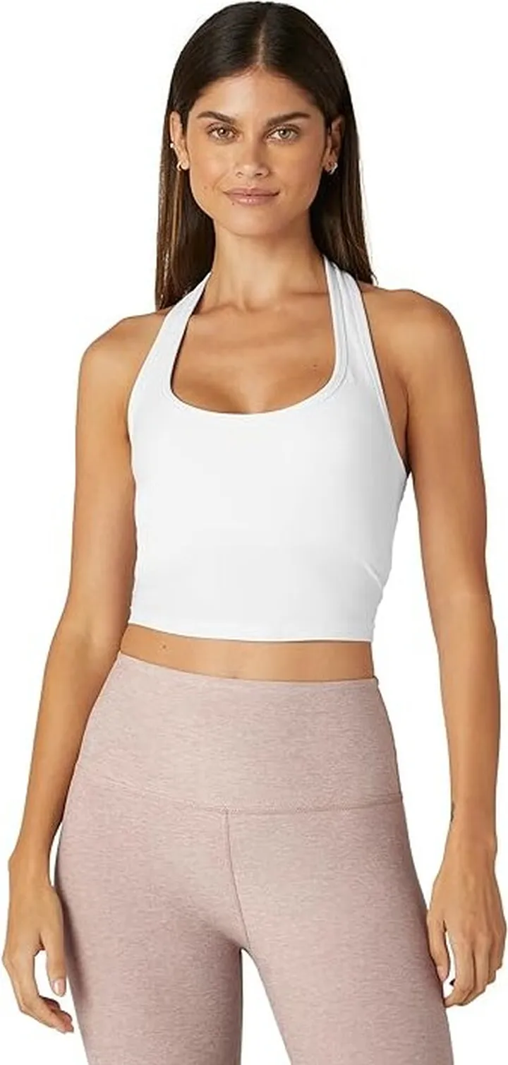 Beyond Yoga Spacedye Well Rounded Cropped Halter Tank (Cloud White) Women's Clothing