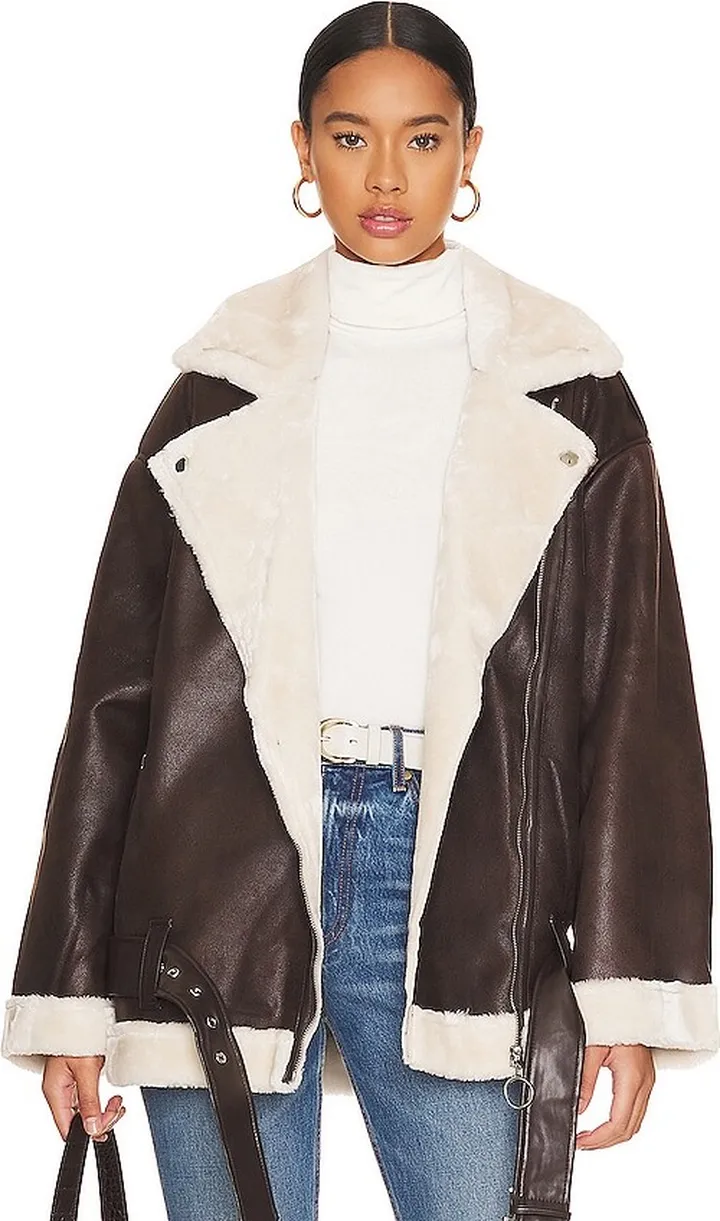 Suede Bonded Faux Fur Moto Jacket