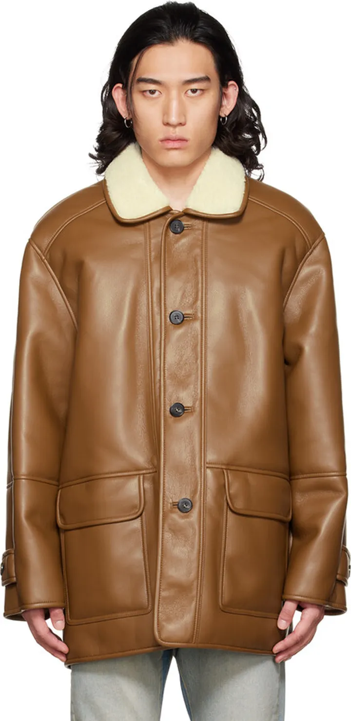 DRAE SSENSE Exclusive Brown Faux-Leather Jacket