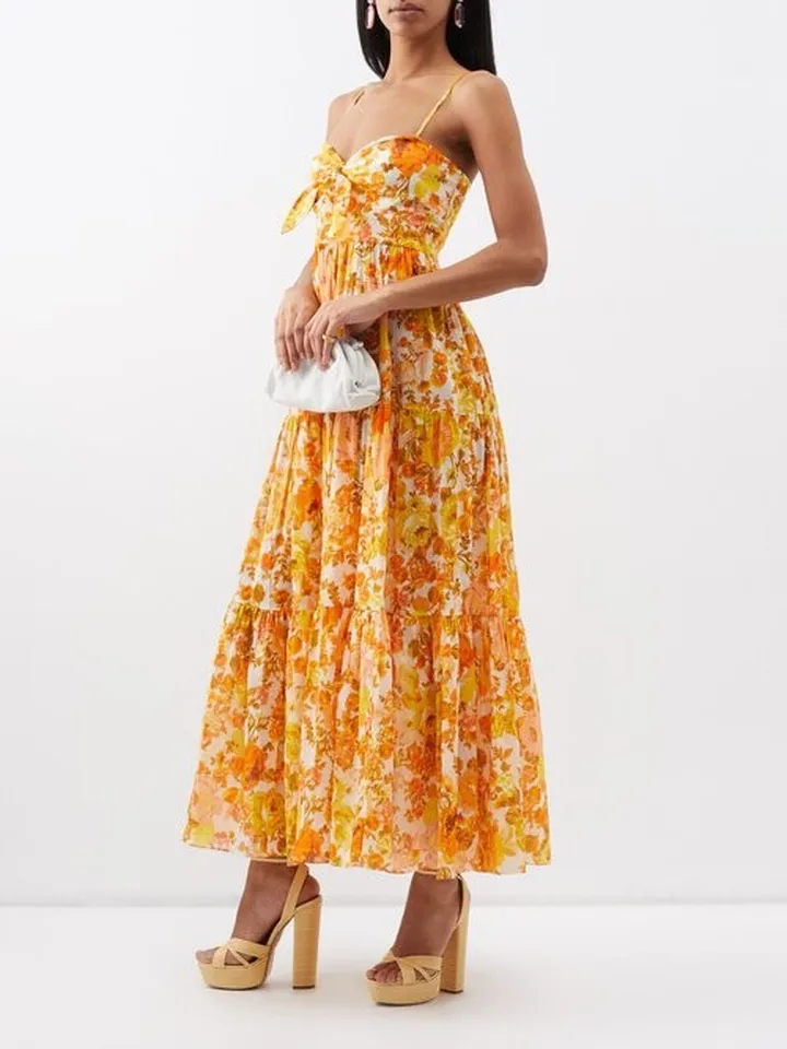 Raie Tie-front Floral-print Linen Midi Dress