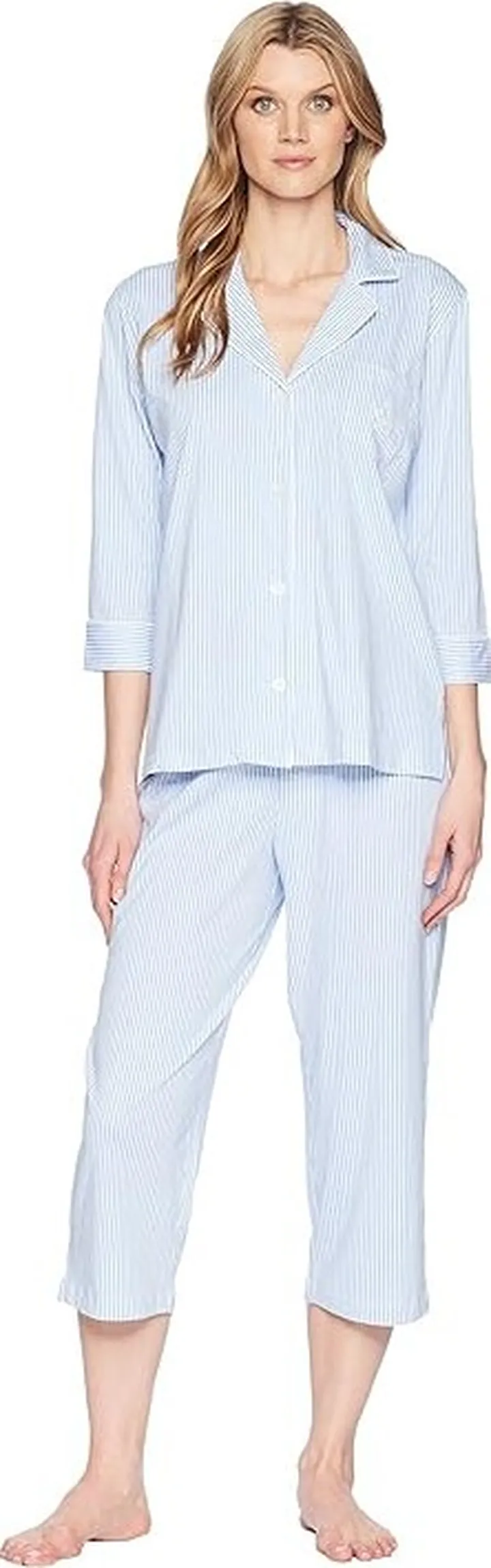 LAUREN Ralph Lauren Essentials Bingham Knits Capri PJ Set (French Blue Stripe) Women's Pajama Sets