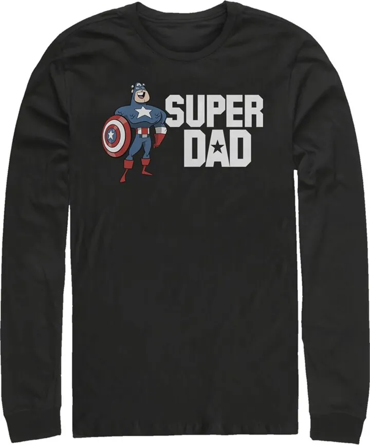 Men's Marvel Super Dad Cartoon Captain America Long Sleeve Shirt - Black - Small