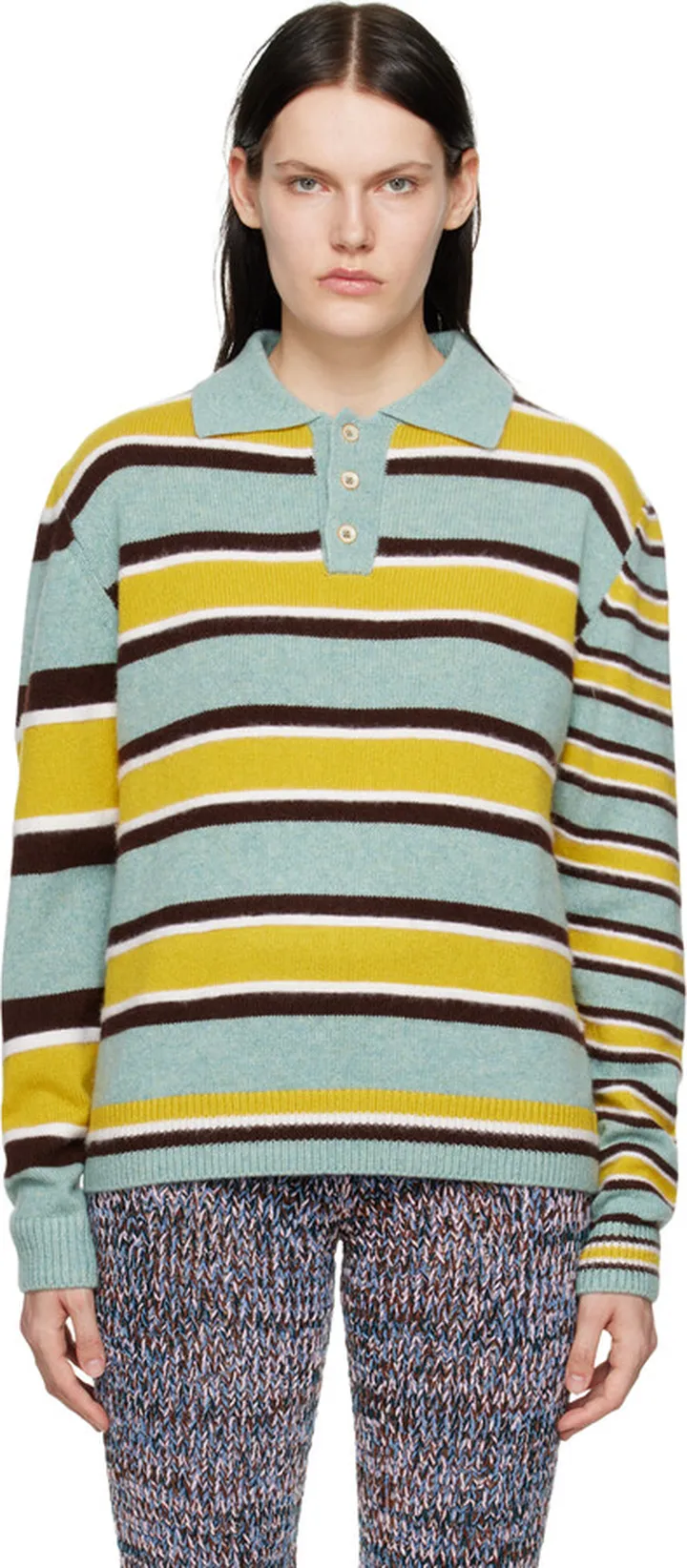 The Elder Statesman Blue & Yellow Stripe Polo