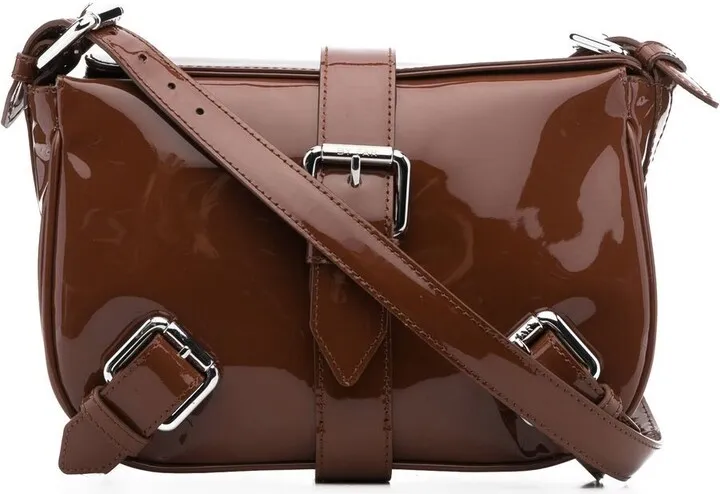 High-Shine Buckle-Detail Shoulder Bag
