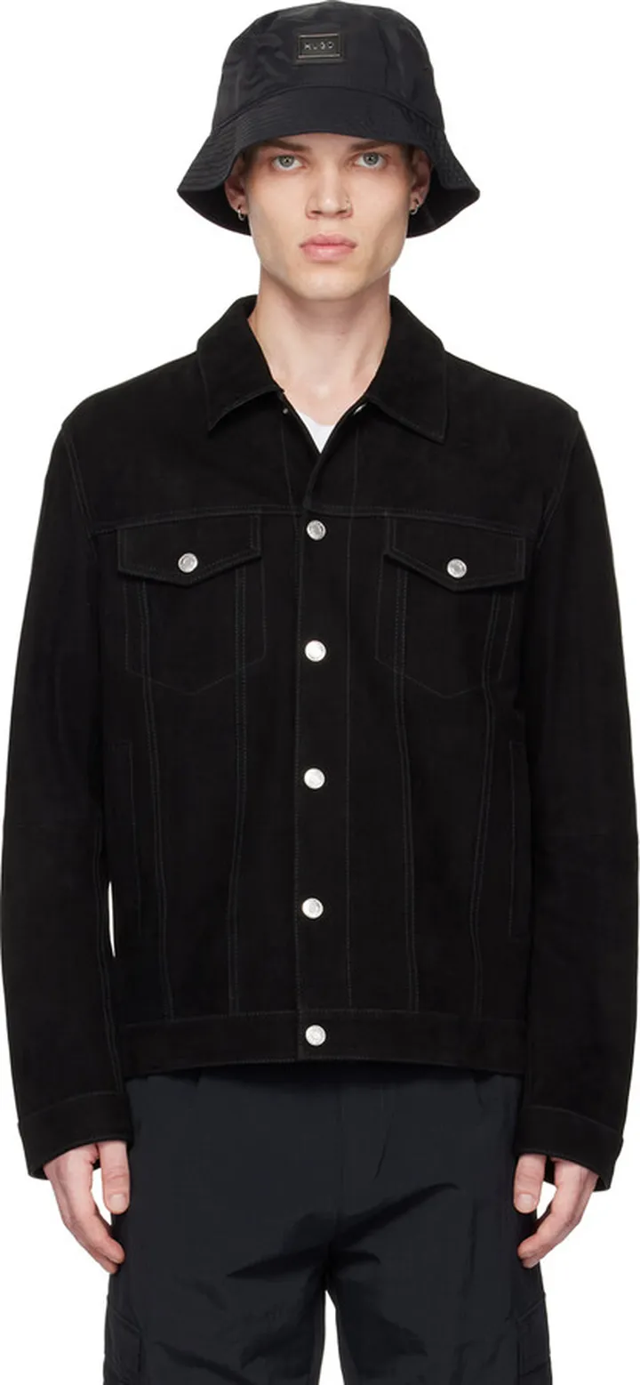 Hugo Black Flap Pocket Suede Jacket