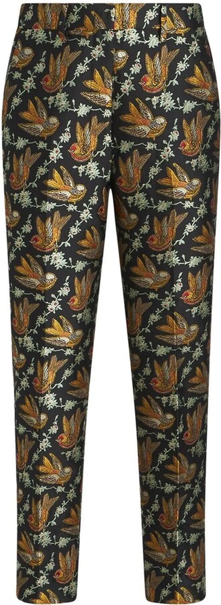 Bird-Print Jacquard Straight Trousers