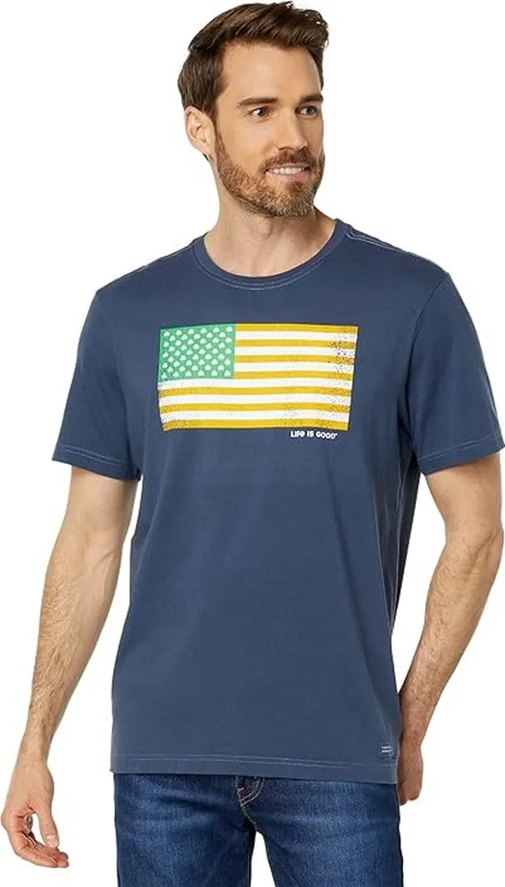 Life is Good Irish American Flag Short Sleeve Crusher Tee (Darkest Blue) Men's Clothing