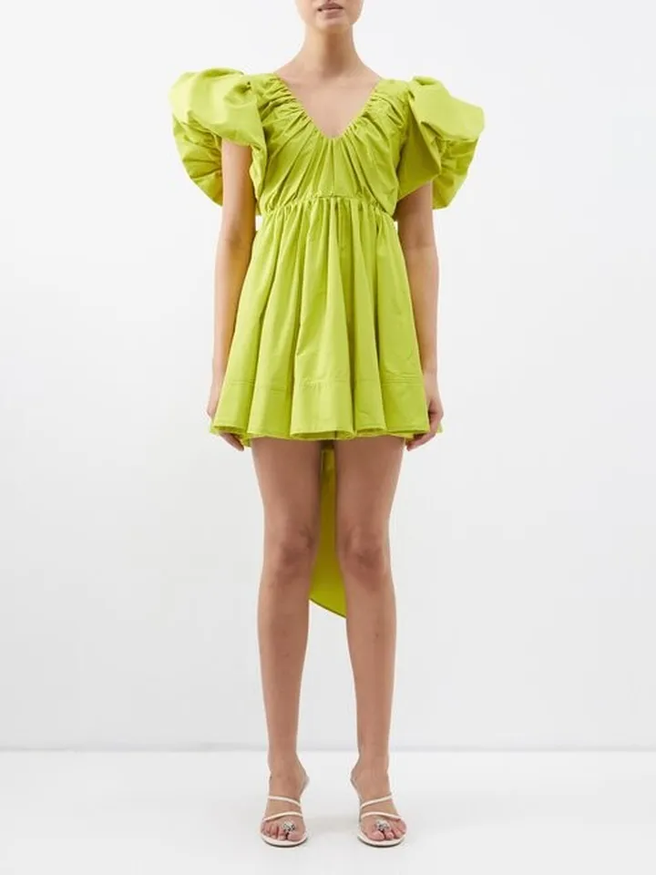 Gretta Puff-sleeve Taffeta Mini Dress