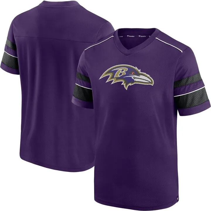 Men's Fanatics Branded Purple Baltimore Ravens Textured Hashmark V-Neck T-shirt