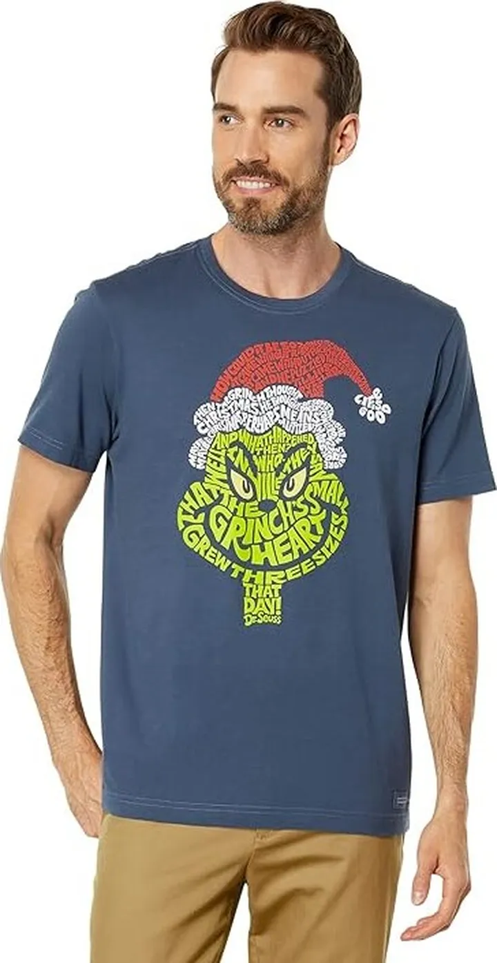 Life is Good Wordy Grinch Short Sleeve Crusher Tee (Darkest Blue) Men's Clothing