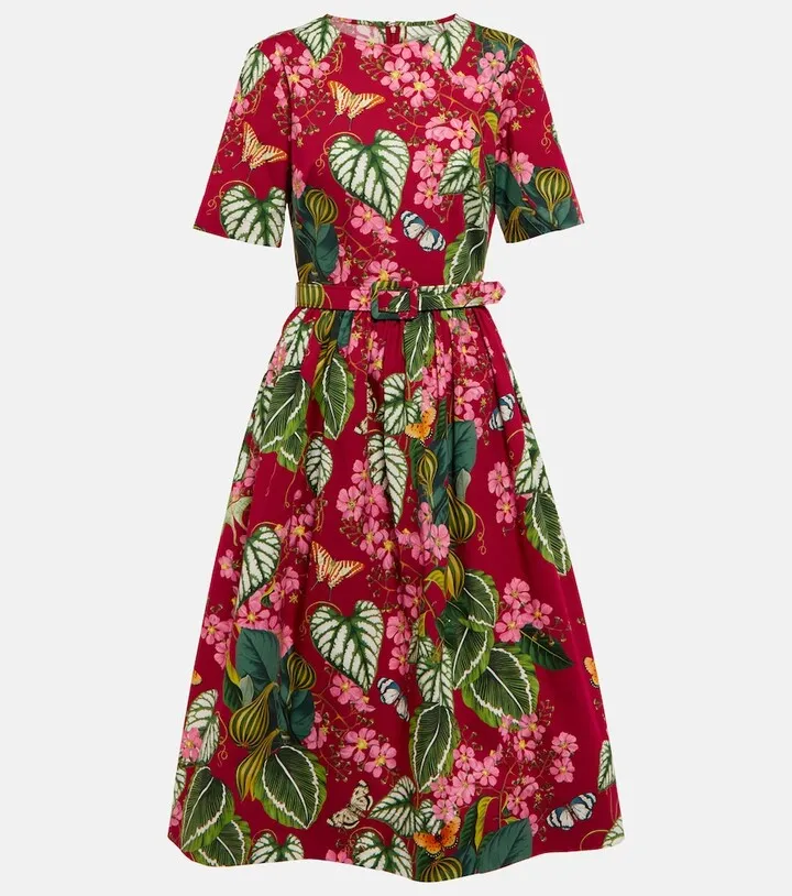 Printed poplin midi dress