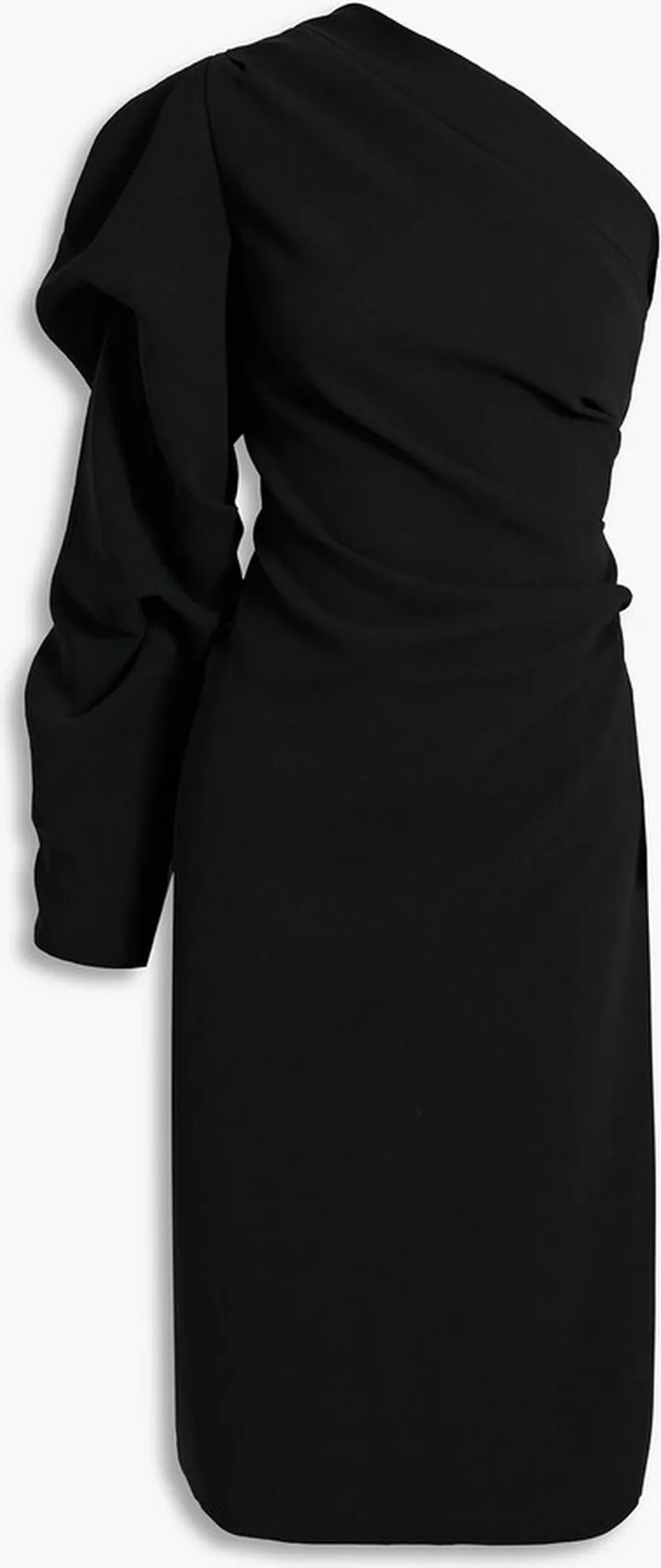One-sleeve ruched crepe dress