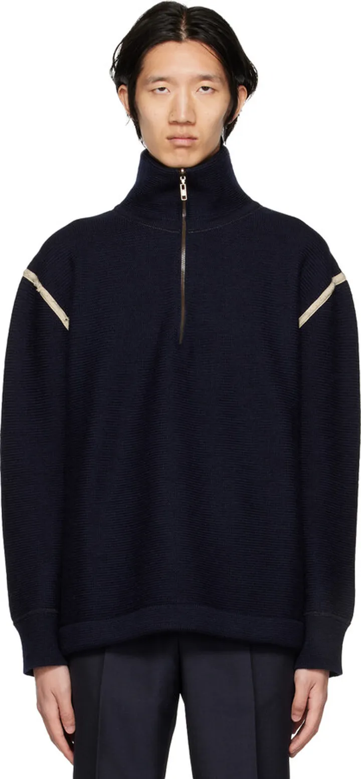 Maison Margiela Navy Elbow Patch Sweater