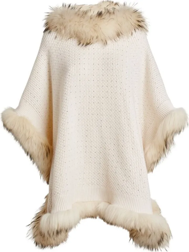 William Sharp Fox-Trim Hooded Poncho