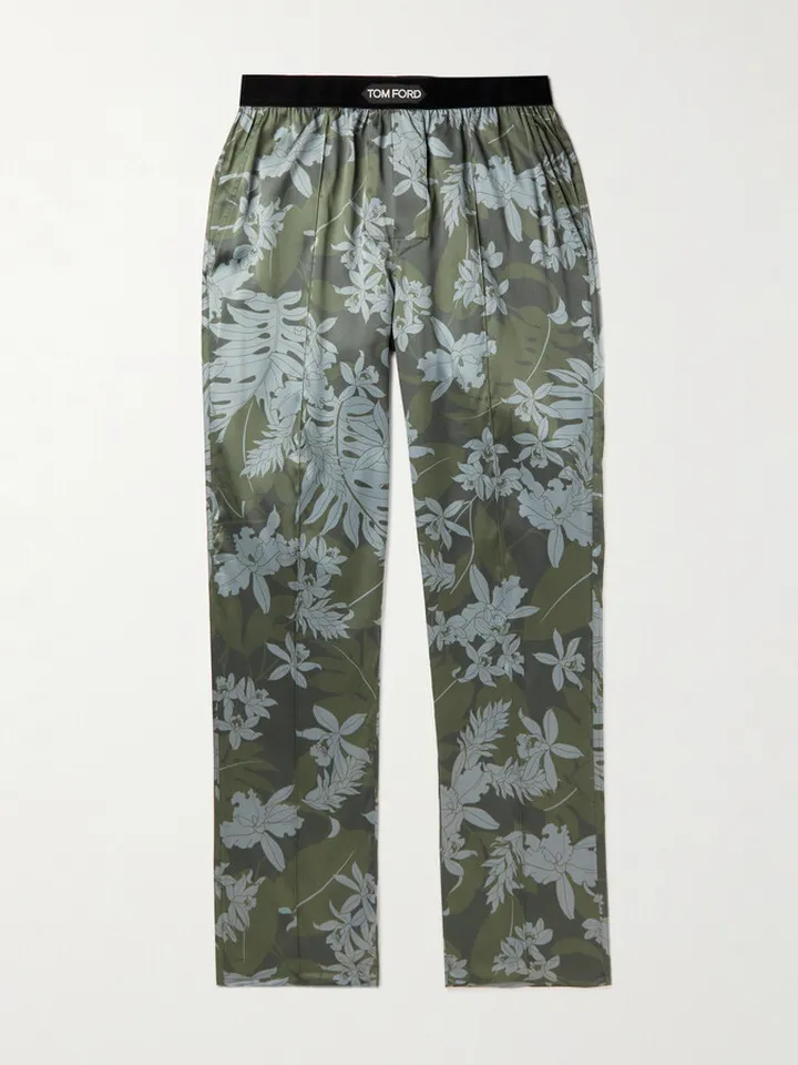 Straight-Leg Velvet-Trimmed Floral-Print Silk-Blend Pyjama Trousers