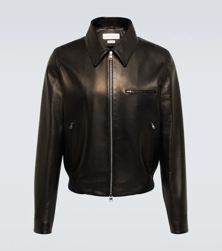 Leather blouson jacket