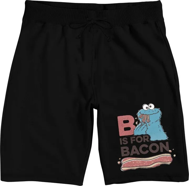 Sesame Street B Is For Bacon Men’s Black Sleep Pajama Shorts-Large