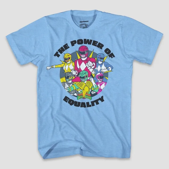 Men's Power Rangers Short Sleeve Graphic T-Shirt - Light Blue XL