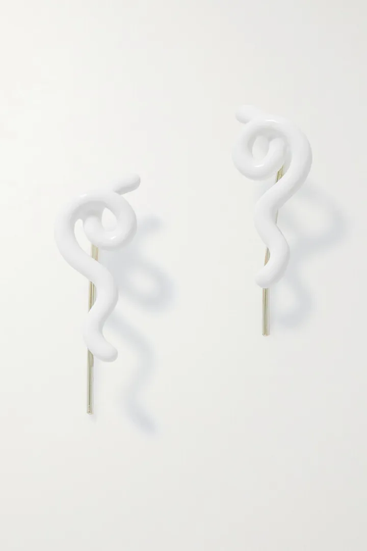 Bea Bongiasca - Short Wave 9-karat Gold And Enamel Earrings - White
