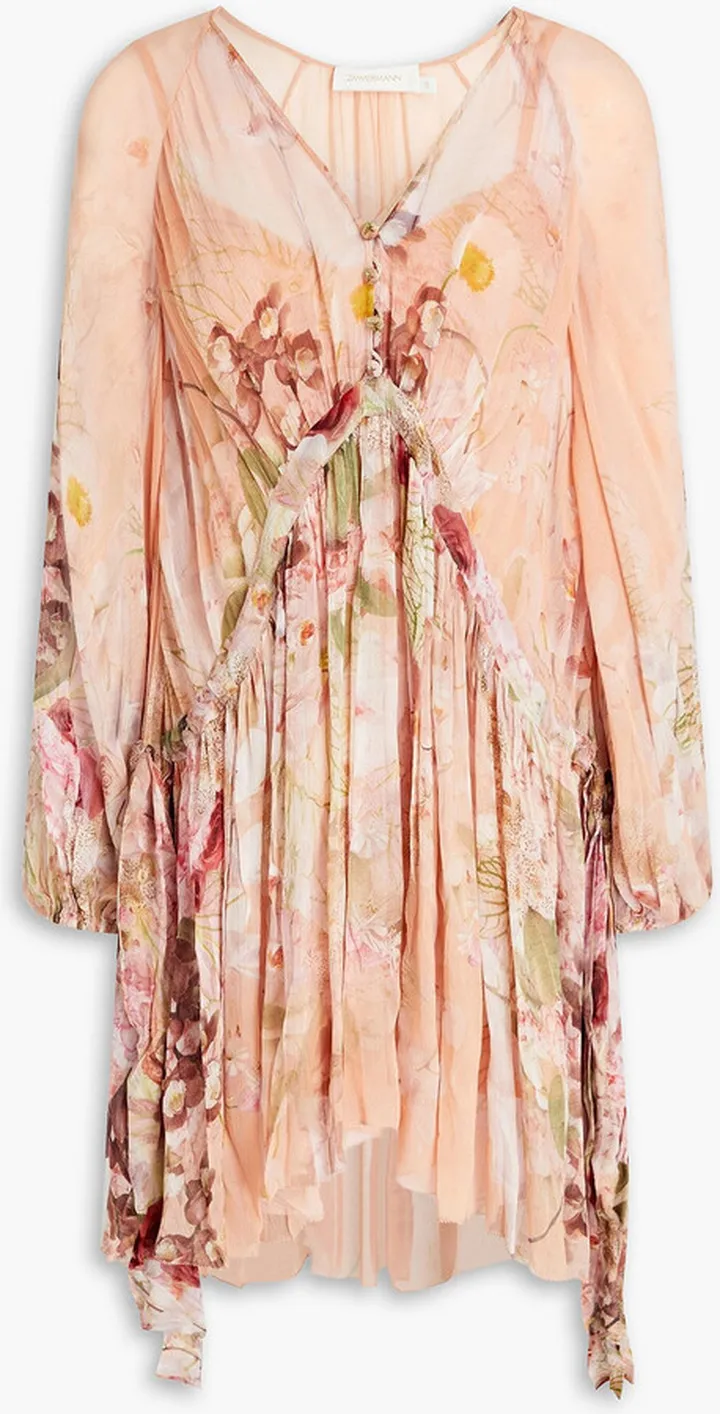 Floral-print crepon mini dress