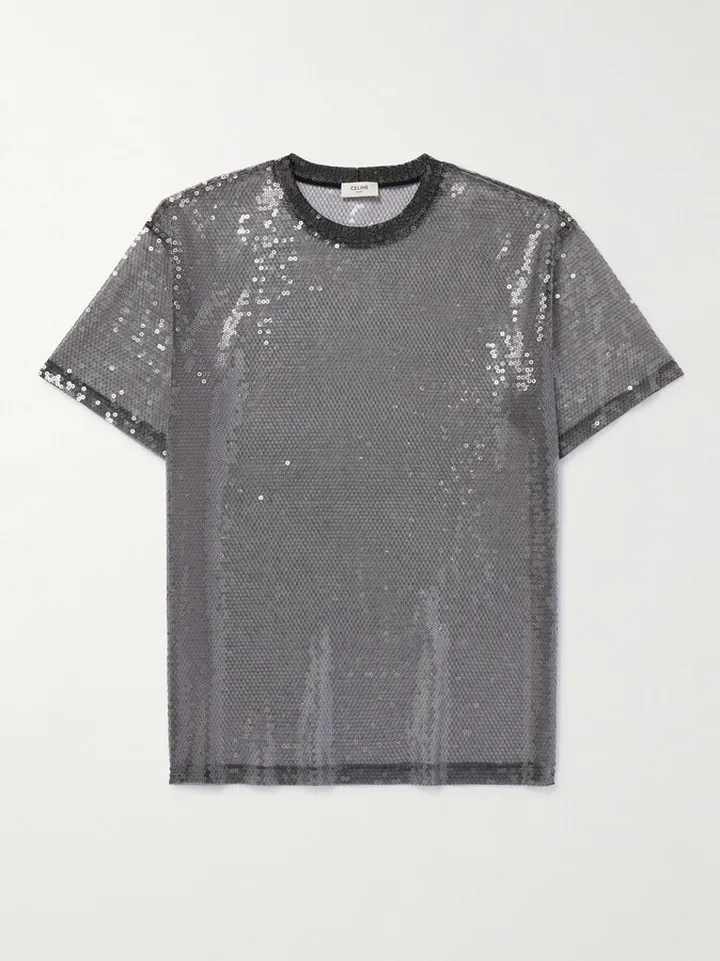 Sequin-Embellished Tulle T-Shirt
