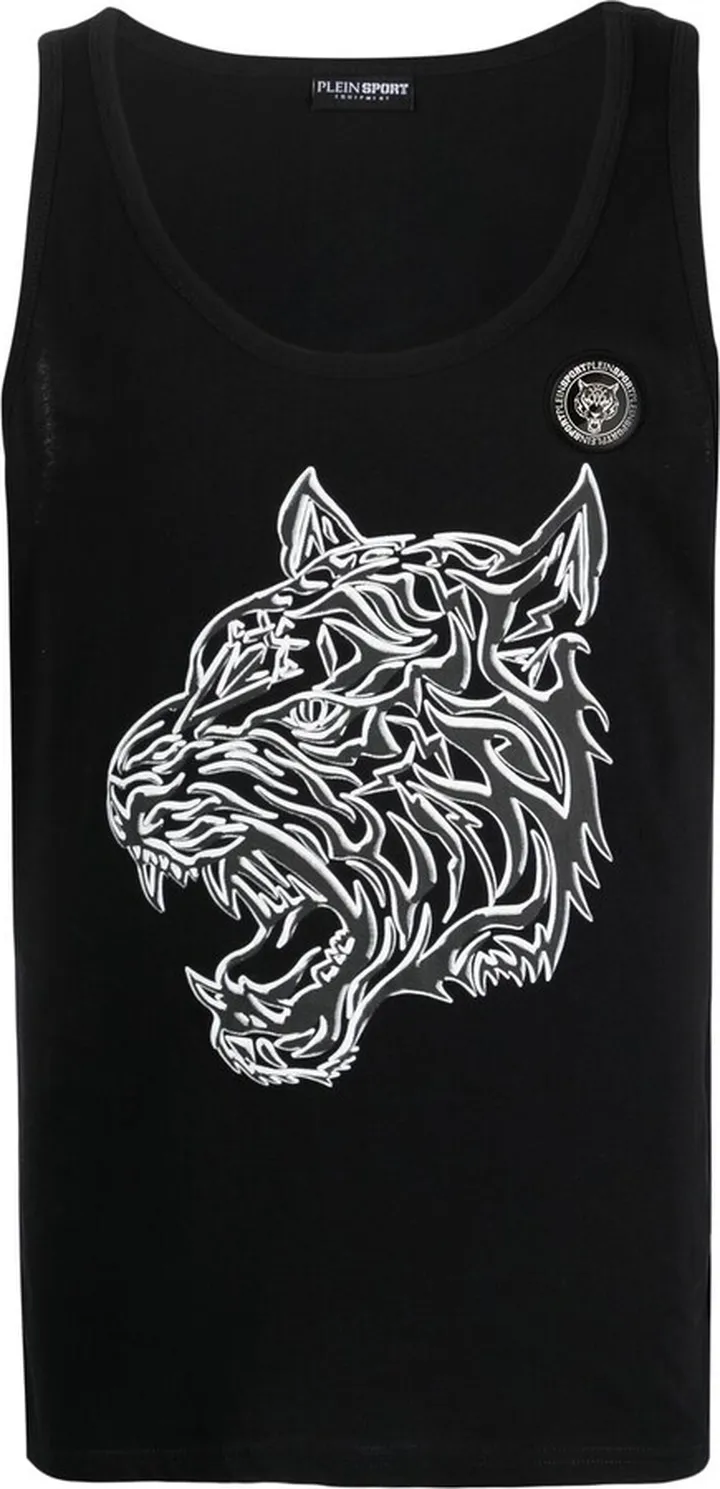 Tiger-print cotton tank top
