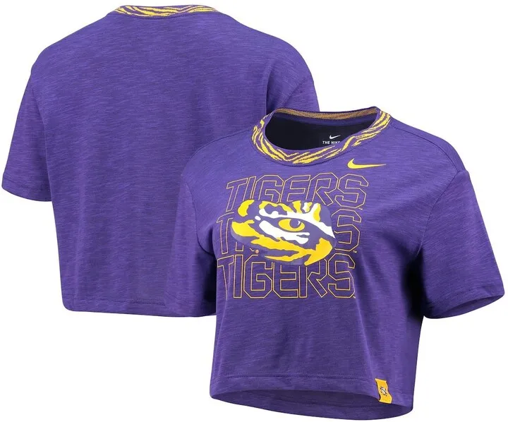 Women's Nike Purple Lsu Tigers Slub Ringer Performance Cropped T-shirt
