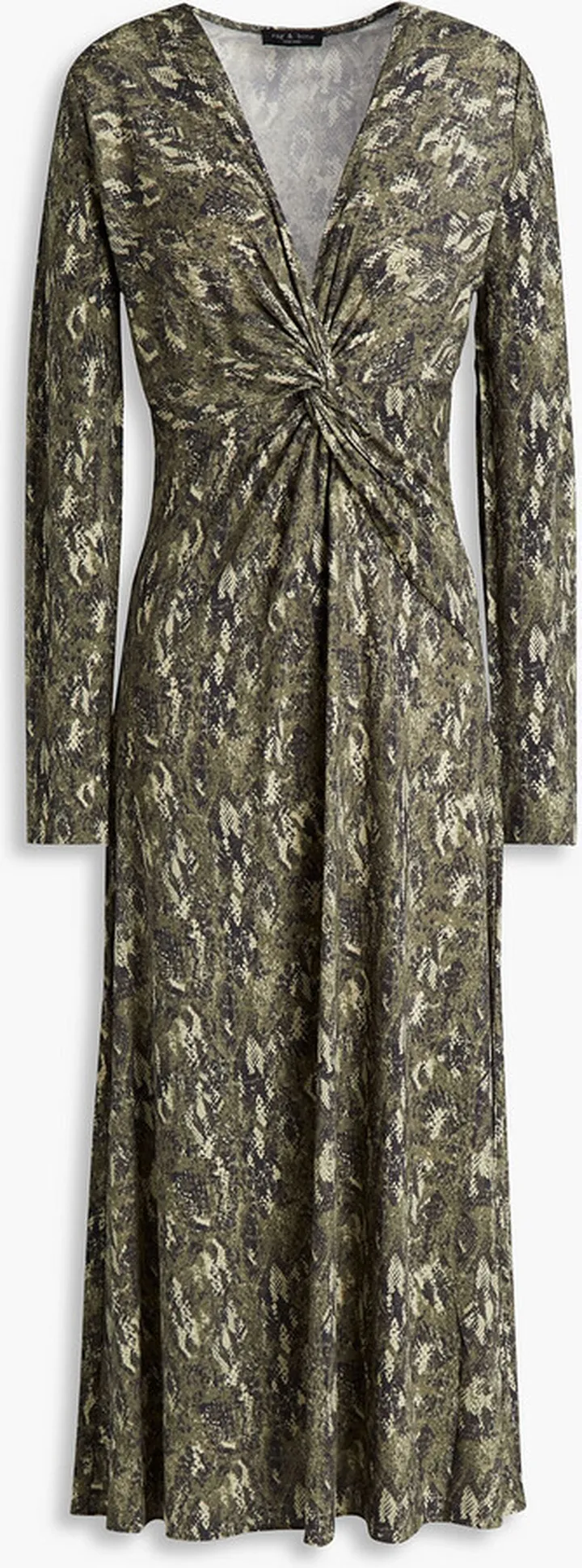 Jules twist-front snake-print stretch-jersey midi dress