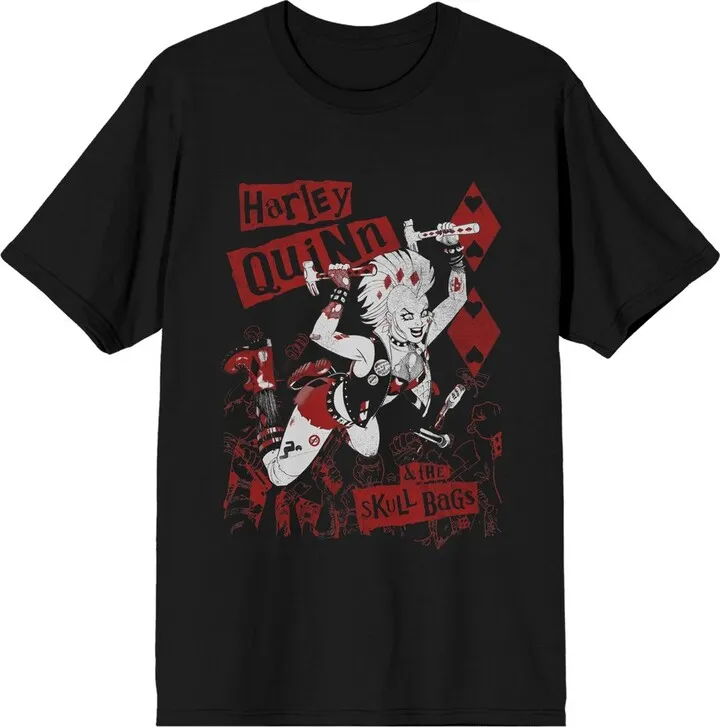 DC Comic Men's Harley Quinn & The Skull Bags Stage Dive Black Graphic Tee-Small